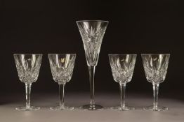 SET OF FOUR WATERFORD LISMORE PATTERN CUT GLASS STEMMED WHITE WINES, 5 ¾? (14.6cm) high, together