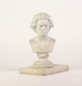 A LATE NINETEENTH CENTURY CONTINENTAL BISCUIT PORCELAIN BUST OF BEETHOVEN, impressed numerals