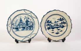 LATE 18th CENTURY PEARLWARE PLATE, leaf and scollop edge moulded rim, painted in underglaze blue