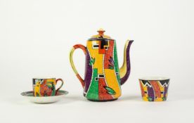 FIFTEEN PIECE GRIMWADES ROYAL WINTON ?JAZZ? PATTERN ART DECO CHINA COFFEE SET FOR SIX PERSONS,