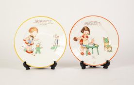 PAIR OF SHELLEY CHINA MABEL LUCIE ATTWELL SIDE PLATES, with scenes and text and signed 'If I had a