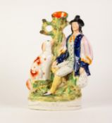 A VICTORIAN STAFFORDSHIRE POTTERY FLAT BACK FIGURAL SPILL HOLDER, with a man seated beside his