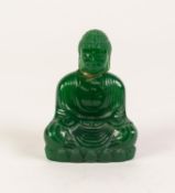 ORIENTAL CARVED EMERALD GREEN JADE SEATED FIGURE, 3in (7.6cm) high (head detached)