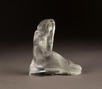 MODERN LALIQUE, PARIS FROSTED AND MOULDED GLASS FIGURE OF A MERMAID, ?IONA?, modelled seated with