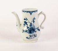 18th CENTURY WORCESTER PORCELAIN BALUSTER SHAPE COFFEE POT with scroll handle and S curved spout,