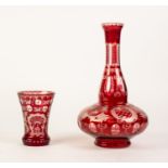 LATE 19th CENTURY BOHEMIAN CLEAR AND RUBY FLASHED DECANTER (minus stopper), facet cut and etched