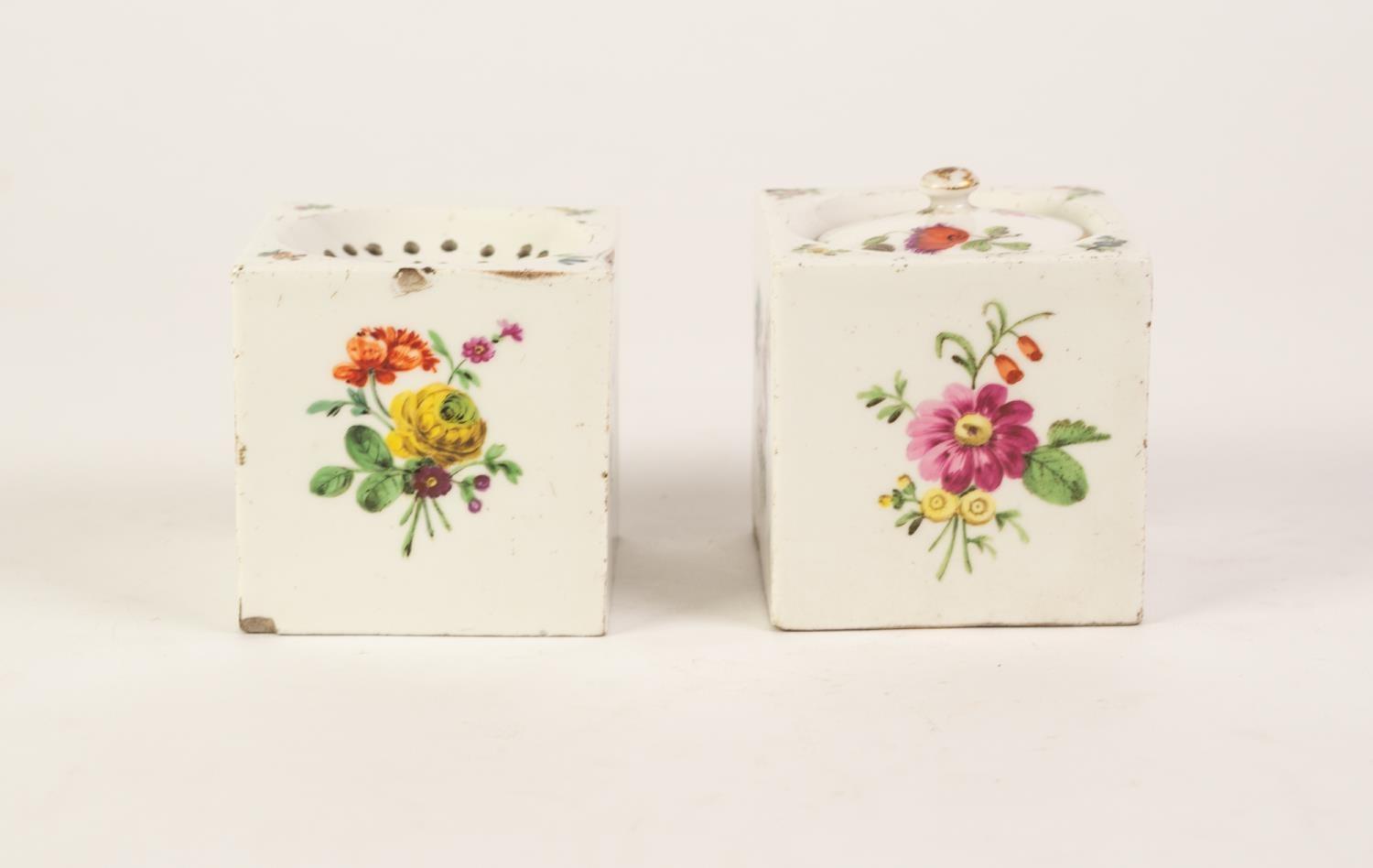 TWO MATCHING EARLY 19th CENTURY FRENCH PORCELAIN SQUARE, BOX SHAPED WRITING REQUISITES, of inkwell - Image 3 of 4