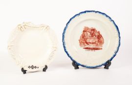 A CIRCA 1820 HERCULANEUM POTTERY, LIVERPOOL PEARLWARE PLATE, with scalloped leaf and flower