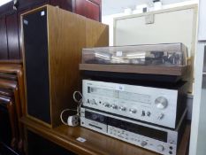 YAMAHA STACKING STEREO SYSTEM OF THREE SECTIONS, INCLUDING A TURNTABLE, PLUS A PAIR OF LOUDSPEAKERS