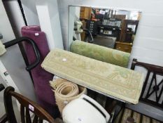 A HALL WALL RACK OF THREE SHELVES; A LAURA ASHLEY ?HOME? CARPET RUNNER AND A FRAMELESS DRESSING