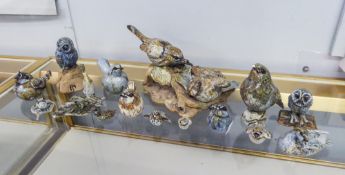 NINE FRANCES MURPHY POTTERY MODELS OF BIRDS, ANOTHER, of a FROG ON A LILY PAD and SIX OTHER