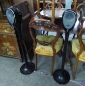 A PAIR OF MODERN GLASS BLACK 'TANNOY' FLOOR STANDING SPEAKERS (2)