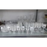 GOOD QUALITY CUT GLASS FRUIT BOWL AND SIX CUT GLASS MATCHING DISHES, 4 CUT GLASS WINE GLASSES, 6 CUT