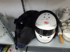 A BELL KARTING HELMET AND A PAIR WOLF ALL IN ONE MOTOR BIKE OVERALLS  (2)