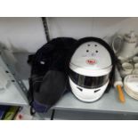A BELL KARTING HELMET AND A PAIR WOLF ALL IN ONE MOTOR BIKE OVERALLS  (2)