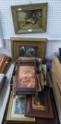 EARLY TWENTIETH CENTURY COLOUR PRINT, TWO RABBIS IN CONVERSATION IN A GILT GESSO FRAME, 13" X 16" (