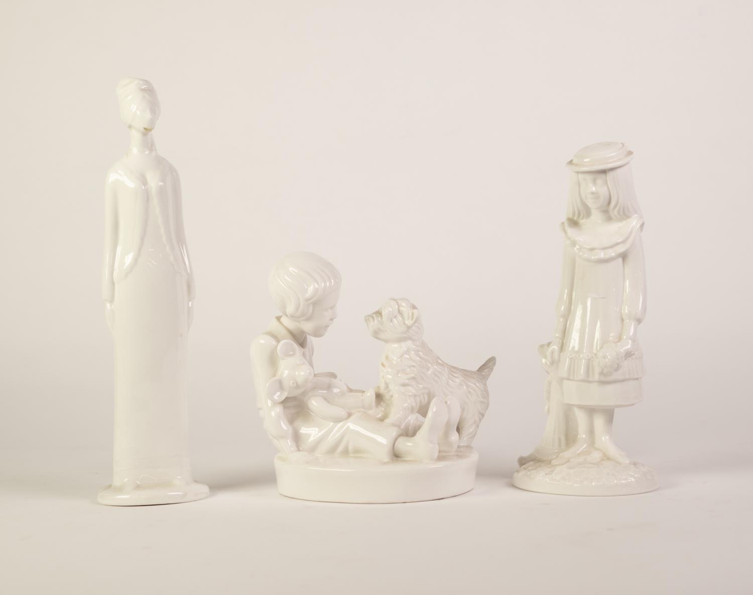 SPODE, PAULINE SHONE DESIGN WHITE CHINA GROUP, Playtime, 6in (15cm) high and TWO SIMILAR FIGURES,