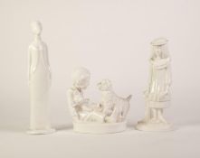 SPODE, PAULINE SHONE DESIGN WHITE CHINA GROUP, Playtime, 6in (15cm) high and TWO SIMILAR FIGURES,