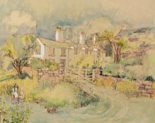 DANIEL GLEESON (TWENTIETH CENTURY) WATERCOLOUR DRAWING, heightened in white?Rottington? Manor