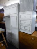 A MODERN WHITE MELAMINE COMBINATION SMALL WARDROBE/DRESSING TABLE WITH TOP BOX, 3? WIDE AND MATCHING