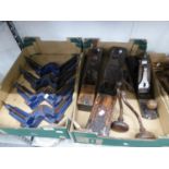 LARGE QUANTITY OF TOOLS VARIOUS TO INCLUDE; BOX OF CLAMPS, BOX OF CHISELS, DRILLS, TWO LARGE