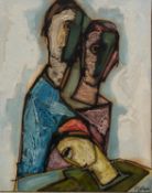 TADEUZS WAS (1912-2005)MIXED MEDIA ON BOARD?Three Characters? Signed, titled and dated 1983 to label