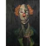 TREVOR AINSLEY (TWENTIETH CENTURY) OIL ON BOARD Bust length portrait of a clown Signed and dated (
