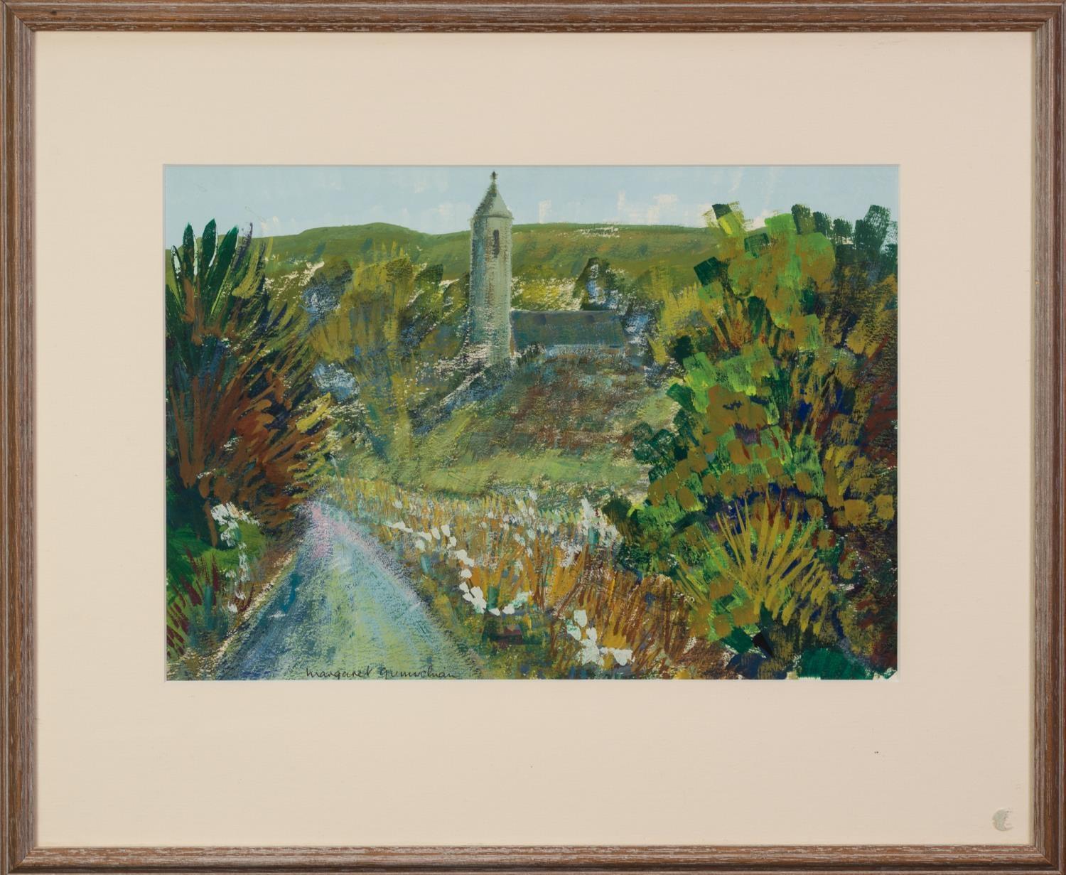 MARGATED GUMUCHIAN (1928 - 1999)GOUACHE DRAWING Leafy lane and church Signed 9 1/2 x 13 1/2in (24 - Image 2 of 2