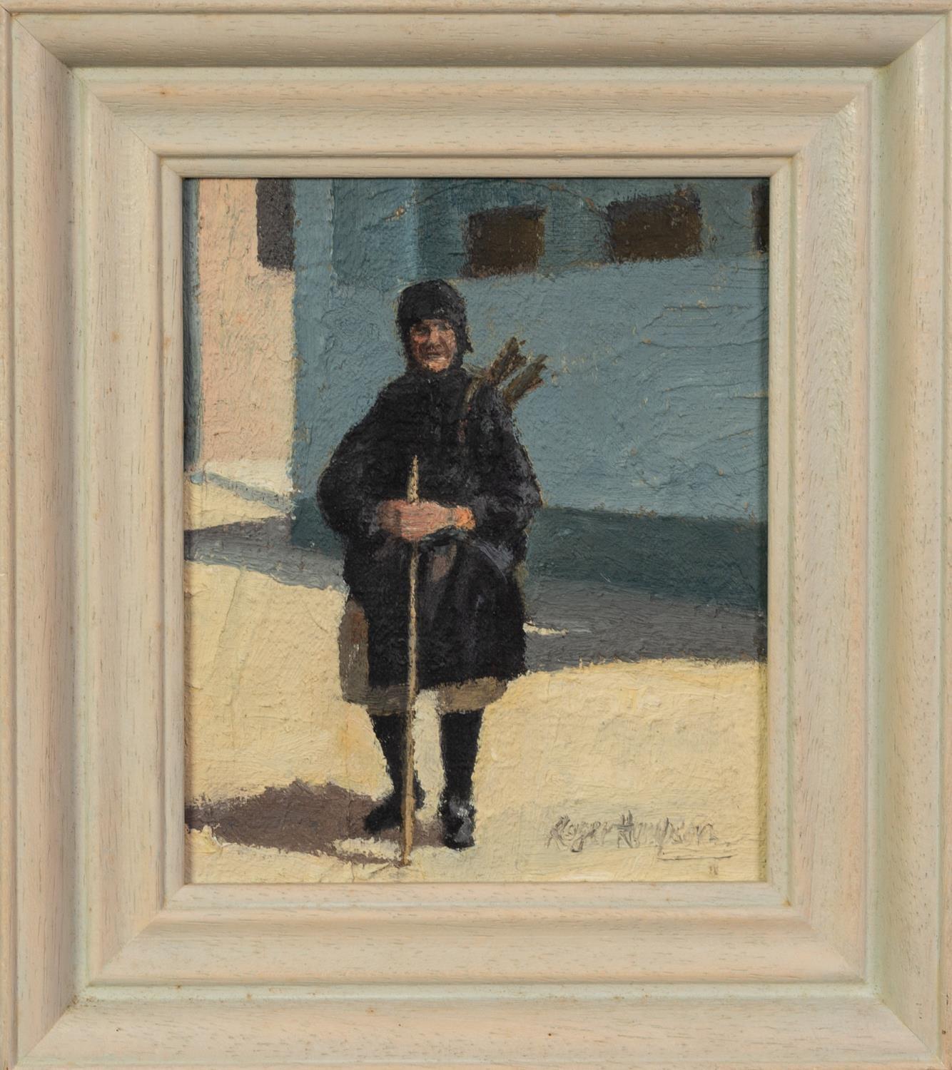 ROGER HAMPSON (1925 - 1996) OIL PAINTING ON PANEL Peasant Woman, Rhodes Signed lower right, labelled - Image 2 of 2
