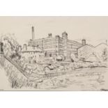 ROGER HAMPSON (1925 - 1996) INK DRAWING Sunnyside Pub and Swan Mills, Bolton Signed and titled and