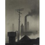 †TREVOR GRIMSHAW (1947-2001) PENCIL DRAWING?Industrial Scene with Telegraph Pole? Signed, signed