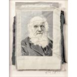 TRACEY COVERLEY (b.1970) FABRIC AND THREAD PORTRAIT?Darwin? Signed and titled Framed and glazed