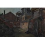 ATTRIBUTED TO TOM BROWN (1933-2017) OIL ON CANVAS Coal mine buildings Unsigned 16? x 24? (40.6cm x