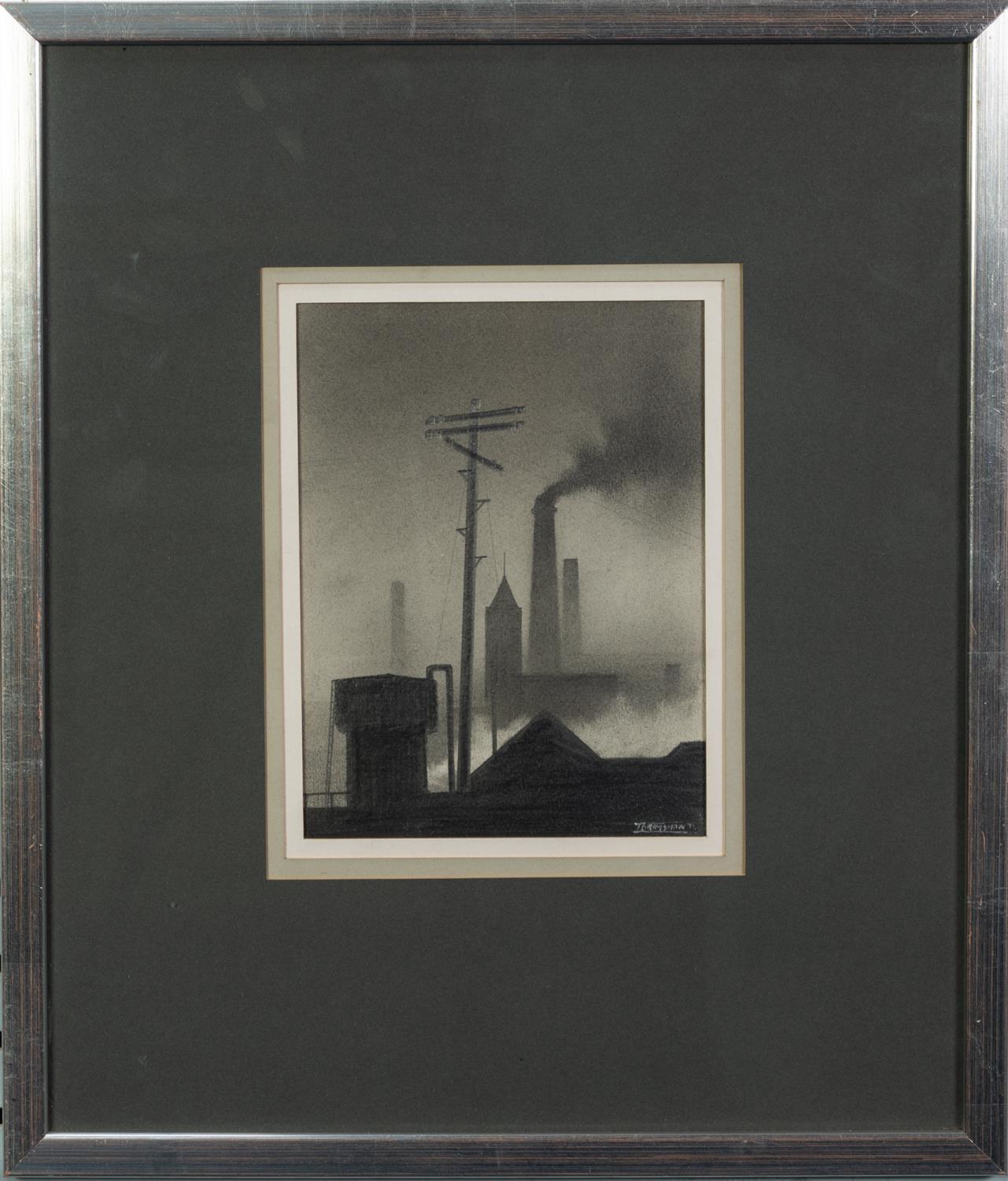 †TREVOR GRIMSHAW (1947-2001) PENCIL DRAWING?Industrial Scene with Telegraph Pole? Signed, signed - Image 2 of 2
