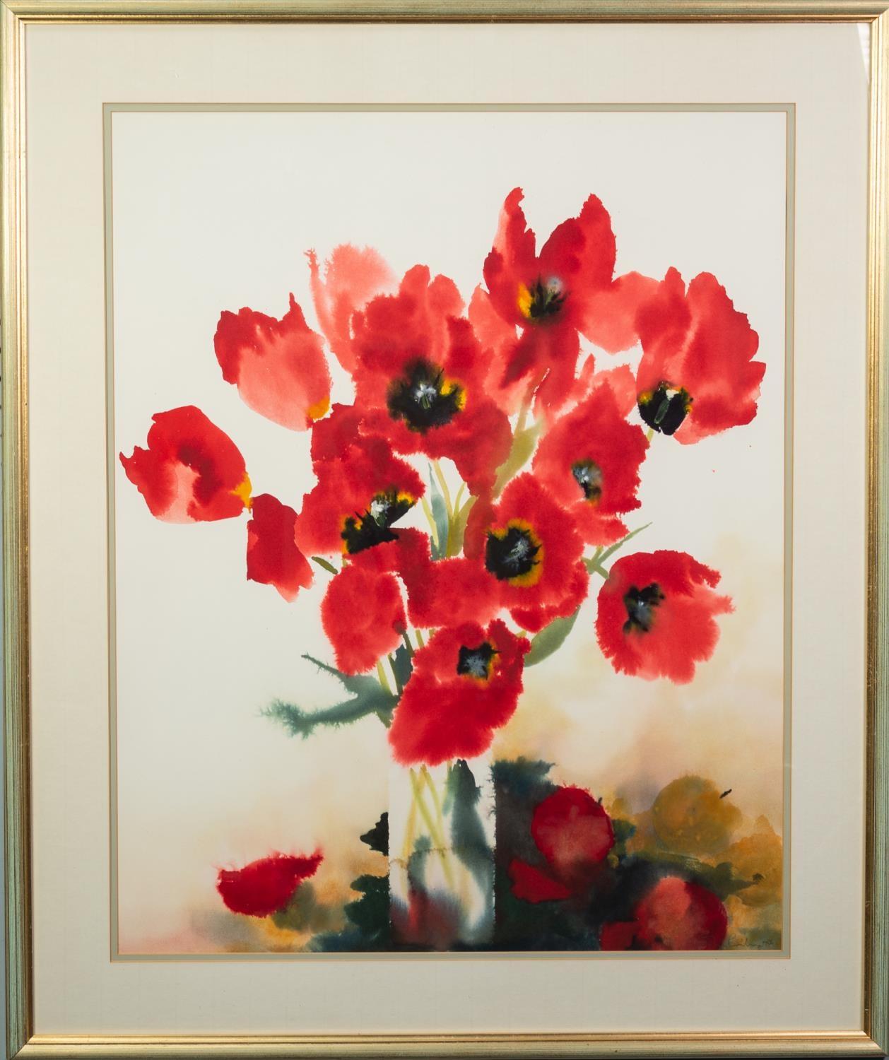 † CAROLINE BAILEY (b.1953) WATERCOLOUR DRAWING Vase of Poppies Signed 29 ½" x 23 ¼" (74.4cm x 59cm) - Image 2 of 2