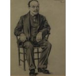 K. WILLIAMSON (TWENTIETH CENTURY) PENCIL DRAWING ON COLOURED PAPER Seated portrait of a gentleman