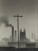 †TREVOR GRIMSHAW (1947-2001) PENCIL DRAWING ?Church and Chimneys? Signed, faintly signed and titled