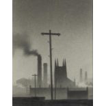 †TREVOR GRIMSHAW (1947-2001) PENCIL DRAWING ?Church and Chimneys? Signed, faintly signed and titled