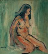 † LAWRENCE JAMES ISHERWOOD (1917-1988) OIL ON BOARD Irene, nude Signed, faintly titled and