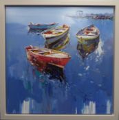FRANCISCO SANTANA (MODERN) OIL ON CANVAS?Harbour Life VI? Signed, titled to gallery label verso