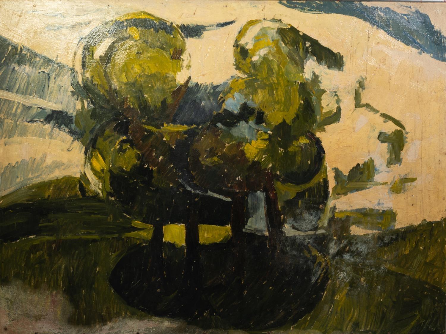 COLIN JELLICOE (1942-2018) OIL ON BOARD Copse of trees Unsigned 36? x 48? (91.4cm x 122cm) C/R-