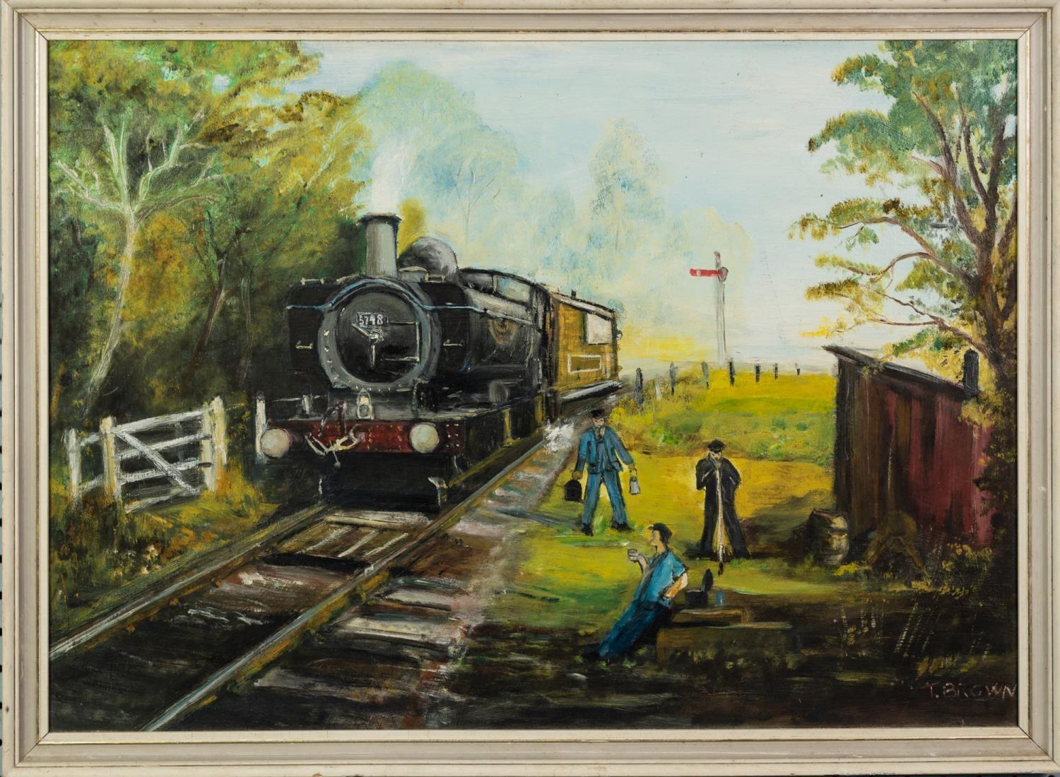 TOM BROWN (1933-2017) OIL ON BOARD Steam locomotive and crew Signed 19? x 26 ½? (48.2cm x 67.3cm) - Image 2 of 2