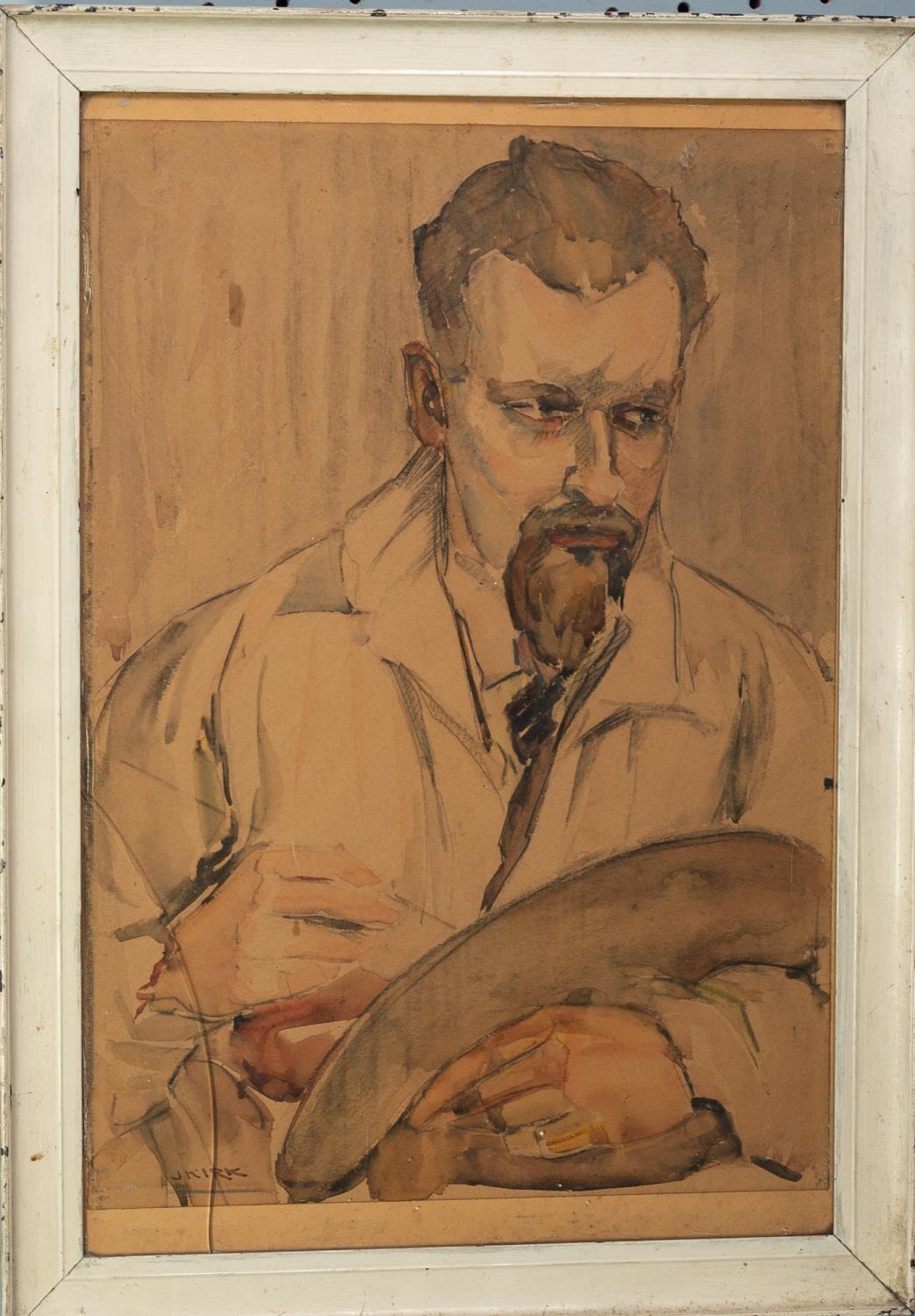 J. KIRK (TWENTIETH CENTURY) WATERCOLOUR DRAWING Half-length portrait of an artistSigned 20 ½? x - Image 2 of 2