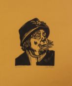 ROGER HAMPSON (1925 - 1996) LINOCUT ON BUFF PAPER Mrs Crompton Signed, titled and numbered 6/10 in