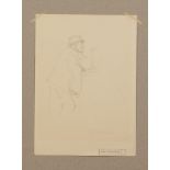 HARRY RUTHERFORD (1903 - 1985) PENCIL SKETCH Man wearing a trilby hat leaning against a bar