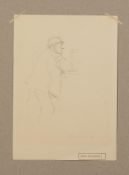 HARRY RUTHERFORD (1903 - 1985) PENCIL SKETCH Man wearing a trilby hat leaning against a bar