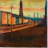 PAUL BASSINGTHWAIGHTE (b.1963) OIL ON BOARD?Last Light, Blackpool? Signed and titled to label