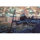 ROLF HARRIS (b.1930) ARTIST SIGNED LIMITED EDITION COLOUR PRINT 'Greek Fishing Village'