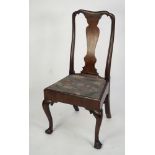 EARLY GEORGIAN CARVED WALNUT SINGLE DINING CHAIR, the tall back with vase shaped splat, set above