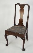 EARLY GEORGIAN CARVED WALNUT SINGLE DINING CHAIR, the tall back with vase shaped splat, set above